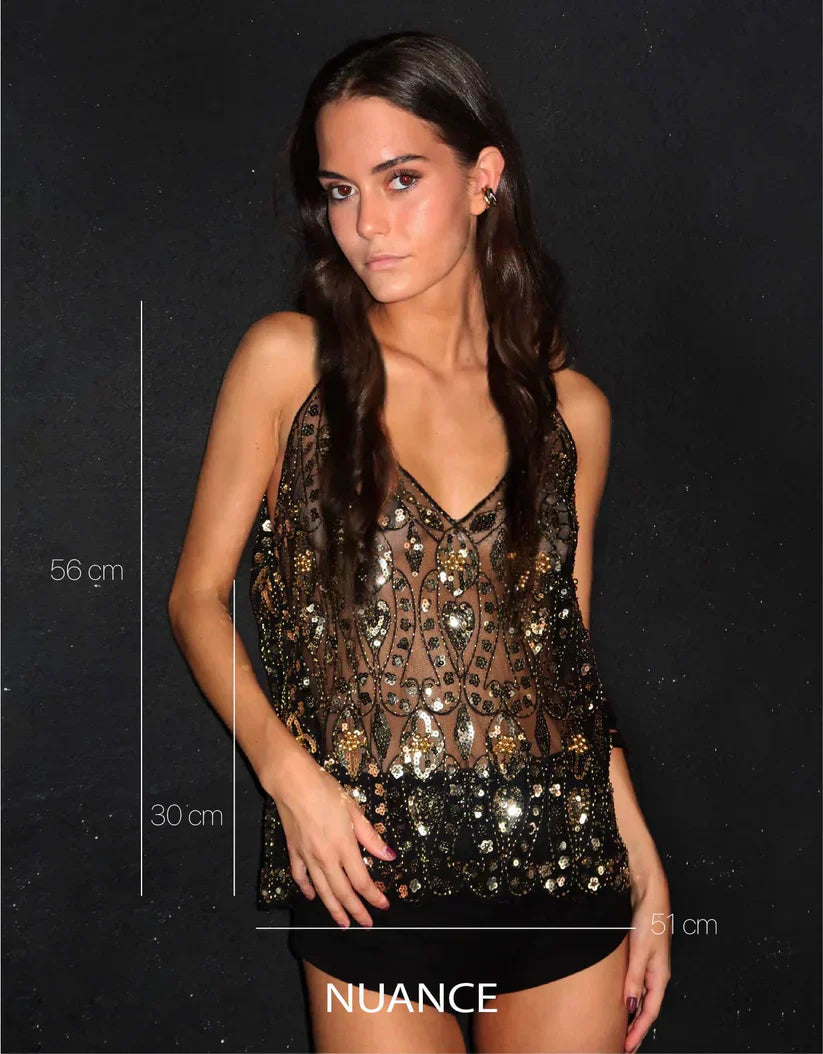 Lena™ | Glamouröses Perlen-Top